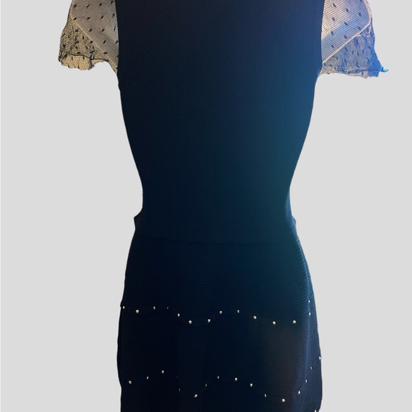 Red Valentino Black A-Line Dress with Mesh Sleeves - Picture 4 of 10